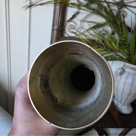 Vintage Brass Stem Bud Vase Tall Etched 11 1/4'H - Picture 6 of 9